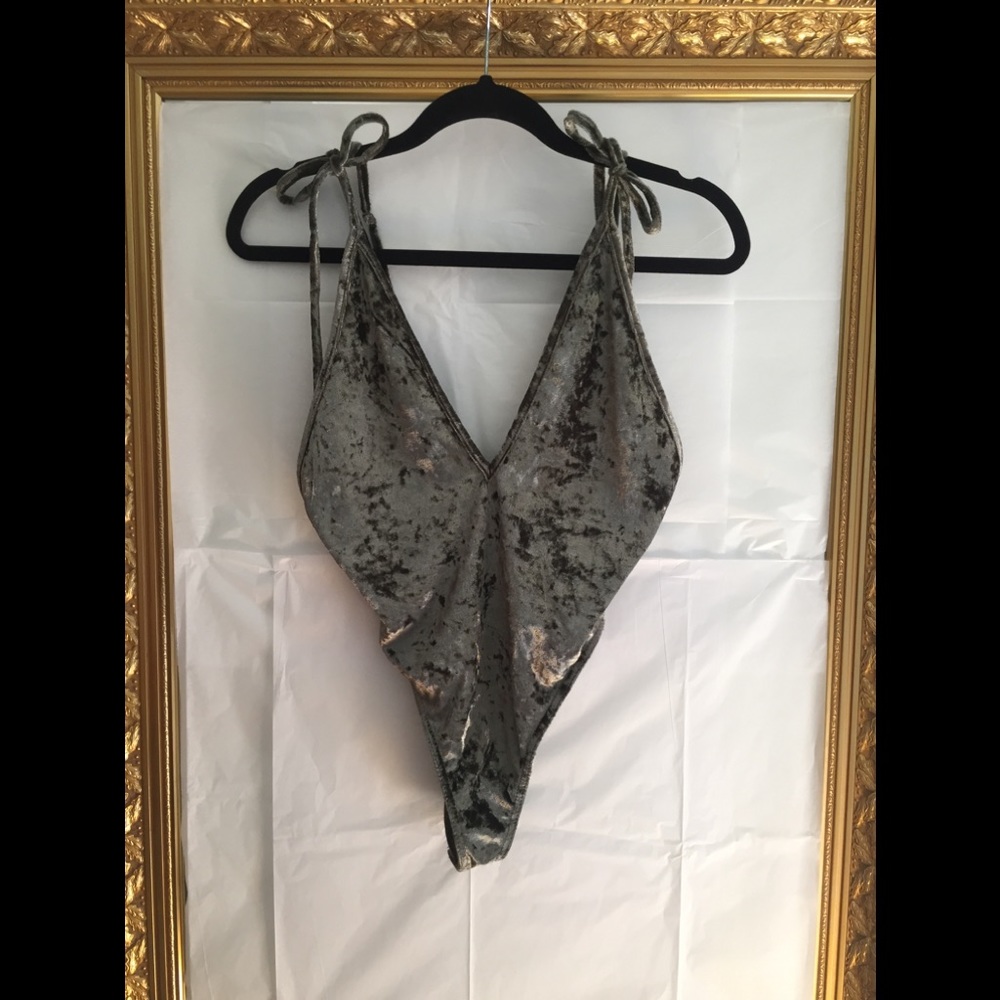 Olive Green Velour Bodysuit